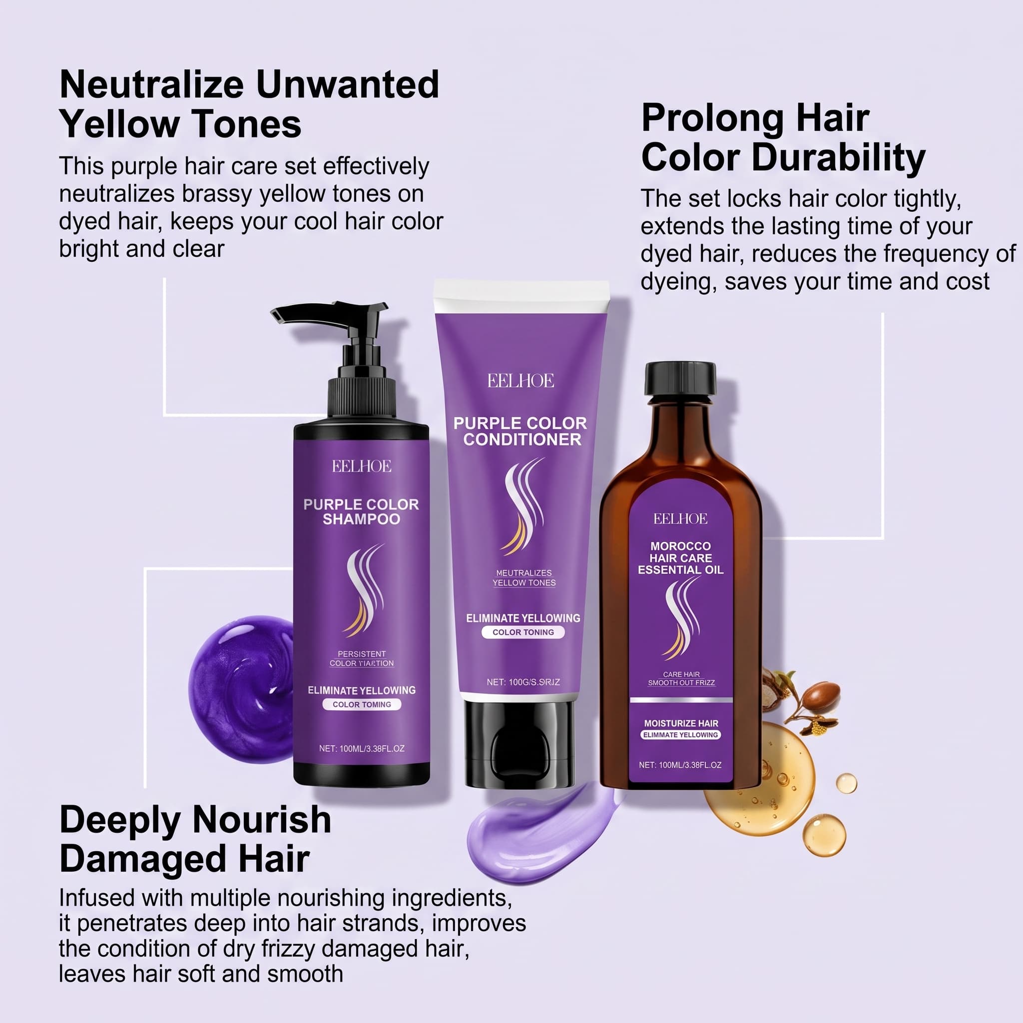 Set Shampoo Viola con Balsamo, - Hair Care Oil Serum recensione e prezzo